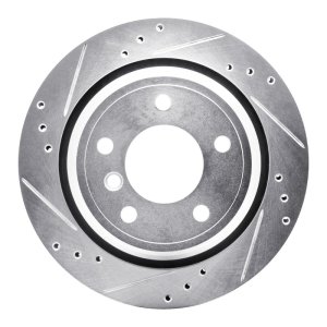 BMW 530I Brake Rotor (1) - Rear Left - R1 Concepts - Drilled & Slotted - Silver - `96-`03